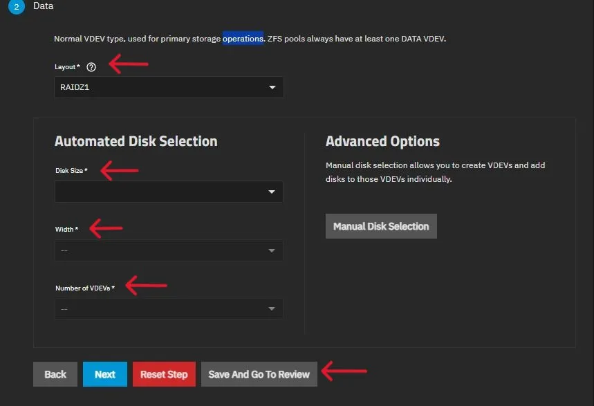 Configuring pool data size
